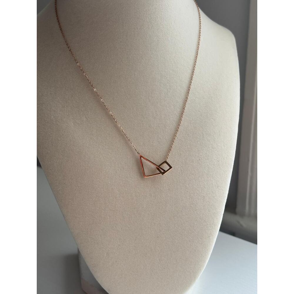 Rose Gold Geometric Triangle Necklace Minimalist Dainty Pendant - Picture 4 of 6